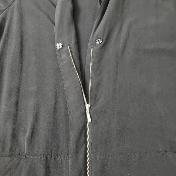 John Mark Silk Long Zip Front Jacket Coat Sz L Black Lightweight Oversized - Picture 5 of 7